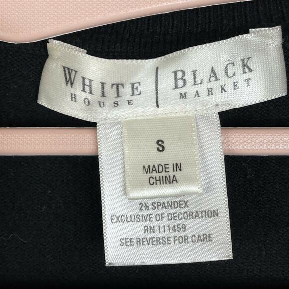 White House Black Market Black Taupe Trim Ribbon Tie Waist Cardigan Size S - Picture 7 of 9